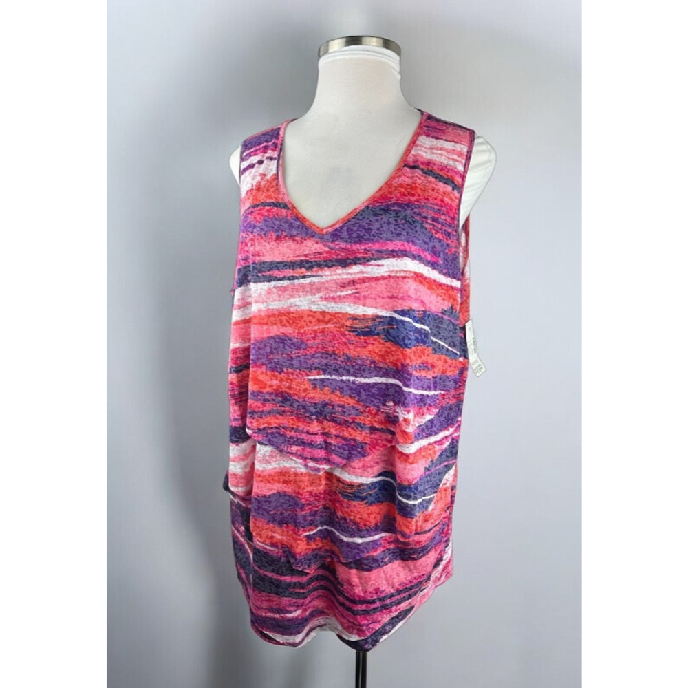 ✨2/$20 NWT Catherines Sleeveless Tiered Top Semi Sheer Purple Pink Plus Size 3X - Picture 2 of 12
